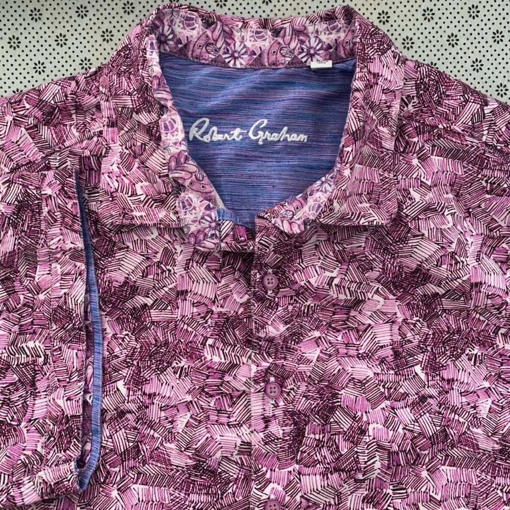 Robert Graham Men's 2XL Short Sleeve Button Down Shirt Purple Abstract Print